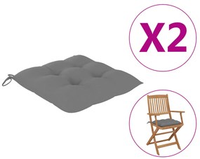 Μαξιλάρια Καρέκλας Κήπου 2 τεμ. Γκρι 40x40x7 εκ. Υφασμάτινα