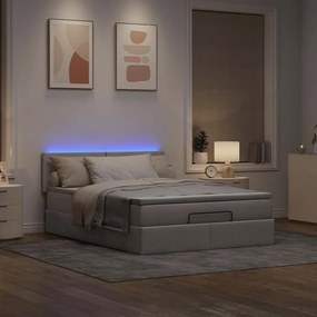 vidaXL Οθωμανικό κρεβάτι με στρώμα & LEDs Taupe 140x200 cm Ύφασμα