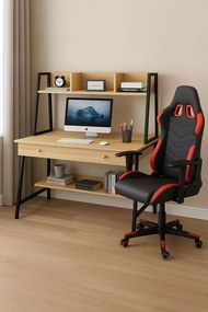 STUDENT-1 Set Γραφείο Η/Υ Sonoma - Μαύρο + Πολυθρόνα Gaming Μαύρο - Κόκκινο   1τμχ