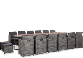 vidaXL Σετ Τραπεζαρίας Εξ. Χώρου 17 τεμ. Γκρι Συνθ. Ρατάν με Μαξιλάρια