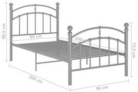 vidaXL Πλαίσιο Κρεβατιού Γκρι 90 x 200 εκ. Μεταλλικό
