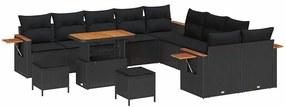 vidaXL Σετ Καναπέ Κήπου με μαξιλάρι 13 pcs Μαύρο 90 x 55 x 71 cm