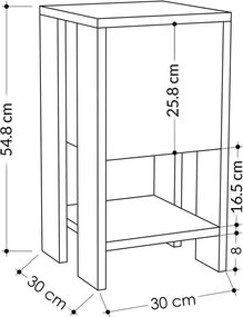 Κομοδίνο Ema pakoworld μελαμίνη σε φυσική - λευκή απόχρωση 30x30x55εκ