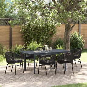 vidaXL Σετ Δείπνου 7 Τεμαχίων με Μαξιλάρια Μαύρο Poly Rattan