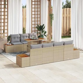 vidaXL Σετ Καναπέ Κήπου με μαξιλάρι 8 pcs Μπεζ Πολυ ράταν