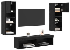 vidaXL Μονάδα Τοίχου Τηλεόρασης 6 pcs Μαύρη Οξυά Επεξεργασμένο ξύλο