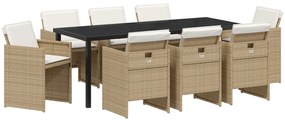 vidaXL Σετ 9 Τεμαχίων Σίτισης Κήπου με Μαξιλάρια Μπεζ Πολυ Ρατάν