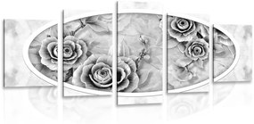 Πέτρινα τριαντάφυλλα 5 τμημάτων σε μαύρο & άσπρο - 100x50