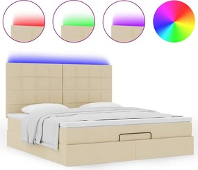vidaXL Οθωμανικό κρεβάτι με στρώμα &amp; LEDs Cream 160x200cm ύφασμα