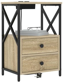 vidaXL Κομοδίνο με Σταθμό Φόρτισης με συρτάρι 2 pcs Sonoma Δρυς