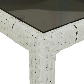 Τραπέζι Κήπου Λευκό 190x90x75 εκ. Ψημένο Γυαλί/Συνθετικό Ρατάν - Λευκό