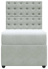 vidaXL Κρεβάτι Boxspring με Στρώμα Ανοιχτό Γκρι 90x190 εκ. Βελούδινο
