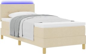 vidaXL LED Κρεβάτι με βάθρο με κεφαλάρι Κρεμ 90 x 190 cm ύφασμα