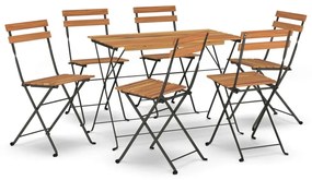 vidaXL Σετ Τραπεζαρίας Bistro Πτυσσόμενο 7 τεμ. Μασίφ Ακακία &amp; Ατσάλι