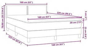 Κρεβάτι Boxspring με Στρώμα Ανοιχτό Γκρι 160x220 εκ. Βελούδινο - Γκρι