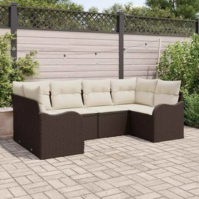 vidaXL Σετ Καναπέ Κήπου με αποθήκευση 6 pcs Καφέ και λευκό Πολυ ράταν