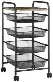 Τροχήλατο καρότσι HOMCOM με 4 καλάθια, καρότσι κουζίνας, 4 τροχοί με 2 φρένα, καρότσι πολλαπλών χρήσεων, Μαύρο, 41,5 x 31 x 66 cm