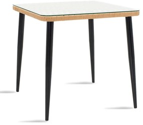 Τραπέζι Naoki μέταλλο μαύρο-pe φυσικό-γυαλί 80x80x78εκ 80x80x78 εκ.