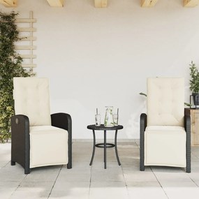 Καρέκλες Κήπου Ανακλινόμενες 2 τεμ Μαύρο Συνθ. Ρατάν &amp; Υποπόδιο