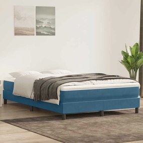 Box Spring κρεβάτι χωρίς στρώμα σκούρο μπλε 140x220cm Βελούδινο - Μπλε