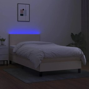 ΚΡΕΒΑΤΙ BOXSPRING ΜΕ ΣΤΡΩΜΑ &amp; LED ΚΡΕΜ 90X190 ΕΚ. ΥΦΑΣΜΑΤΙΝΟ 3132962