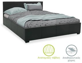 Double bed Norse PU with storage in black matte 160x200cm 167x211x86 εκ.