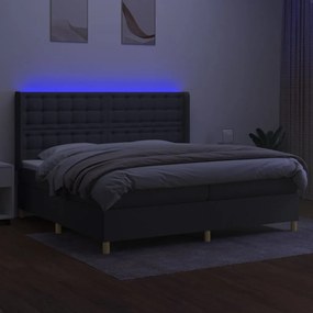 vidaXL Κρεβάτι Boxspring με Στρώμα &amp; LED Σκ.Γκρι 200x200εκ. Υφασμάτινο