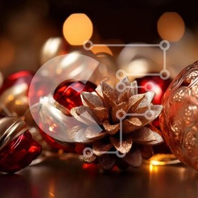 Intra Συλλεκτικό Ξύλινο Παζλ Plywood 4mm - Κόκκινα και χρυσά χριστουγεννιάτικα στολίδια Σε Ξύλινο Κουτί - Διαστάσεις: 10x10 cm – 25 κομμάτια