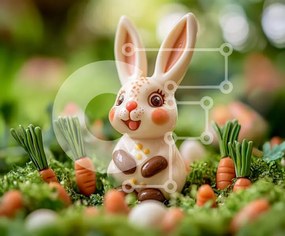 Intra Συλλεκτικό Ξύλινο Παζλ Plywood 4mm - Χαρούμενο ειδώλιο κουνελιού ανάμεσα σε καρότα Σε Ξύλινο Κουτί - Διαστάσεις Puzzle: 10x10 cm – 25 κομμάτια