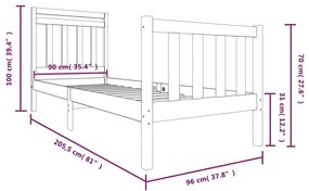 Πλαίσιο Κρεβατιού 900 x 200 εκ. από Μασίφ Ξύλο Πεύκου - Καφέ