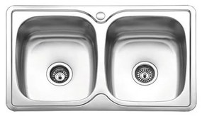 Karag E 54 Νεροχύτης Κουζίνας Διπλός Inox Σατινέ Ανοξείδωτο Ατσάλι 820 x 500 mm