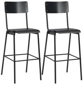 Καρέκλες Μπαρ 2 τεμ. Μαύρες από Μασίφ Κόντρα Πλακέ και Ατσάλι - Μαύρο