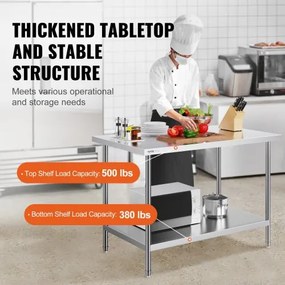 VEVOR Stainless Steel Work Prep Table Commercial Worktable Food Prep 30x48x34in