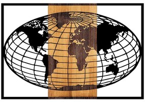 Διακοσμητικό Τοίχου World Map 899SKL2313 87x3x58cm Walnut-Black Wallity Μέταλλο,Ξύλο