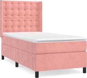 vidaXL Κρεβάτι Boxspring με Στρώμα Ροζ 100x200 εκ. Βελούδινο
