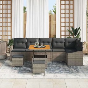 vidaXL Σετ Καναπέ Κήπου με μαξιλάρι 9 pcs Γκρι Πολυ ράταν