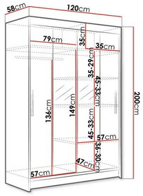 Ντουλάπα Atlanta 133, Σκούρα δρυς, 200x120x58cm, 98 kg, Πόρτες ντουλάπας: Ολίσθηση, Αριθμός ραφιών: 5, Αριθμός ραφιών: 5 | Epipla1.gr