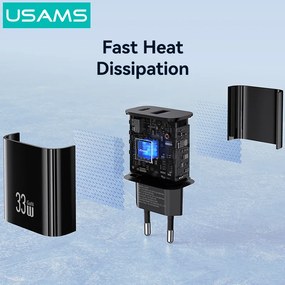 USAMS φορτιστής τοίχου CC317, USB &amp; USB-C, 33W, GaN, μαύρος