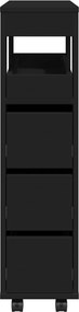 vidaXL Ντουλάπι Μπάνιου Στενό με Ροδάκια Μαύρο Επεξ. Ξύλο