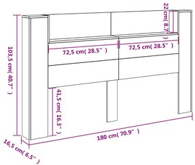 Κεφαλάρι με Αποθηκ. Χώρο &amp; LED Καφέ Δρυς 180x16,5x103,5 εκ. - Καφέ