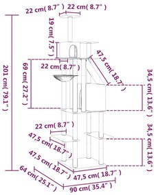 Γατόδεντρο Κρεμ 201 εκ. με Στύλους Ξυσίματος από Σιζάλ - Κρεμ