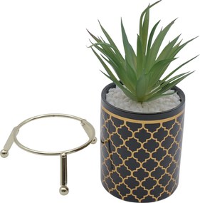 Τεχνητό Φυτό σε Κεραμικό Γλαστράκι σε Μεταλλική Χρυσή Βάση 10x21cm - Καφέ