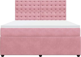 vidaXL Κρεβάτι Boxspring με Στρώμα Ροζ 180x200 εκ. Βελούδινο