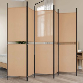 vidaXL 5-Panel Room Divider Μπεζ 250 x 180 cm Ύφασμα