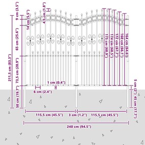 vidaXL Φράχτης κήπου Λευκό 215 cm Ατσάλι με Επικάλυψη Πούδρας
