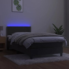 vidaXL Κρεβάτι Boxspring με Στρώμα &amp; LED Σκ. Γκρι 100x200εκ. Βελούδινο