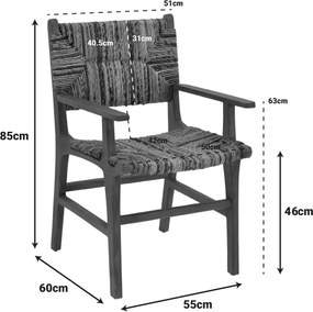 Πολυθρόνα Refane pakoworld φυσικό teak ξύλο-ψάθα 55x60x85εκ