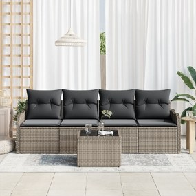 vidaXL 5 τεμαχίων σετ καναπέ κήπου με μαξιλάρια Γκρι Πολυ Ρατάν