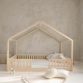 Κρεβάτι Παιδικό Montessori  House Bed Duo με κάγκελα 30cm σε Φυσικό  Ξύλο  140×200cm  Luletto (Δώρο 10% έκπτωση στο Στρώμα)