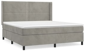 Κρεβάτι Boxspring με Στρώμα Ανοιχτό Γκρι 160x200 εκ. Βελούδινο - Γκρι